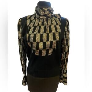 Vtg Rainbow Metallic Glam Whimsigoth Maximalist Turtleneck Sweater Womens Size M